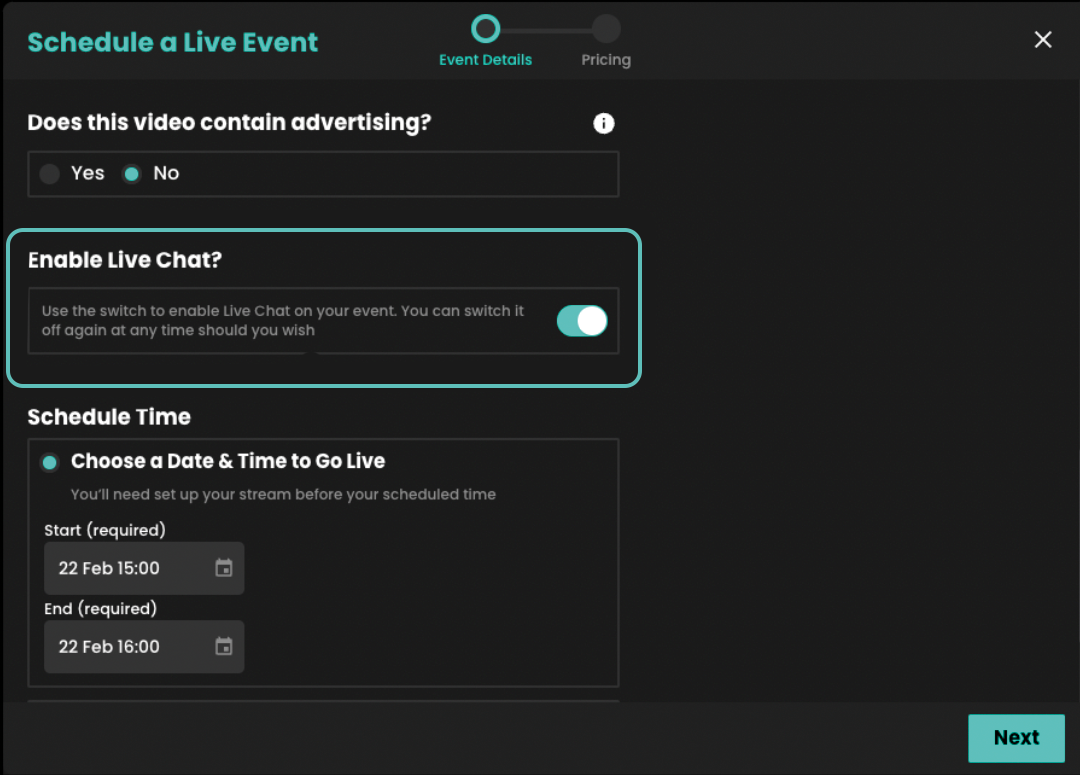 Adding live chat to your live event